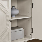 66" White Wood Carved Geometric Accent Cabinet With Four Doors
