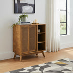 32" Light Brown Wood Sideboard With Two Sliding Doors