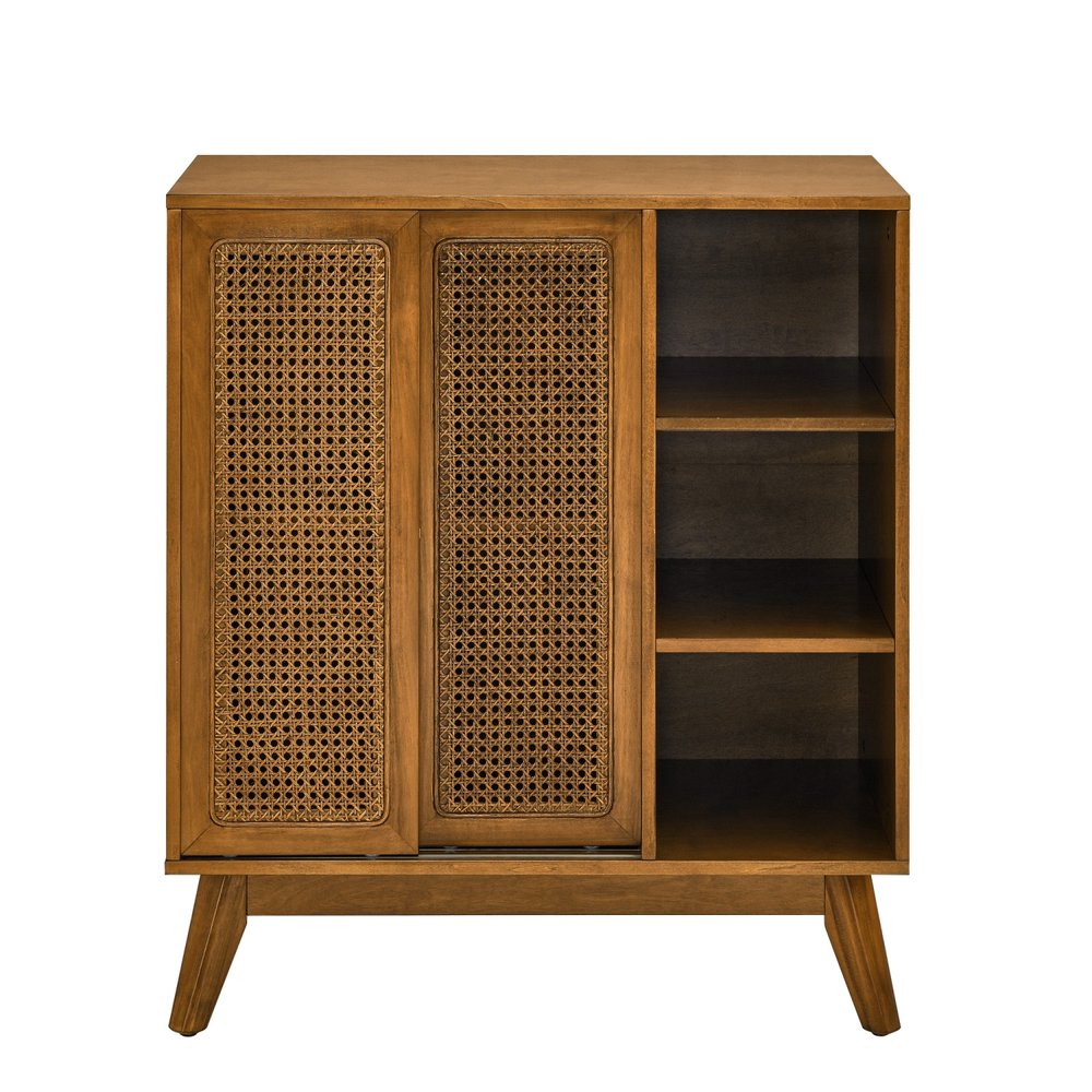 32" Light Brown Wood Sideboard With Two Sliding Doors
