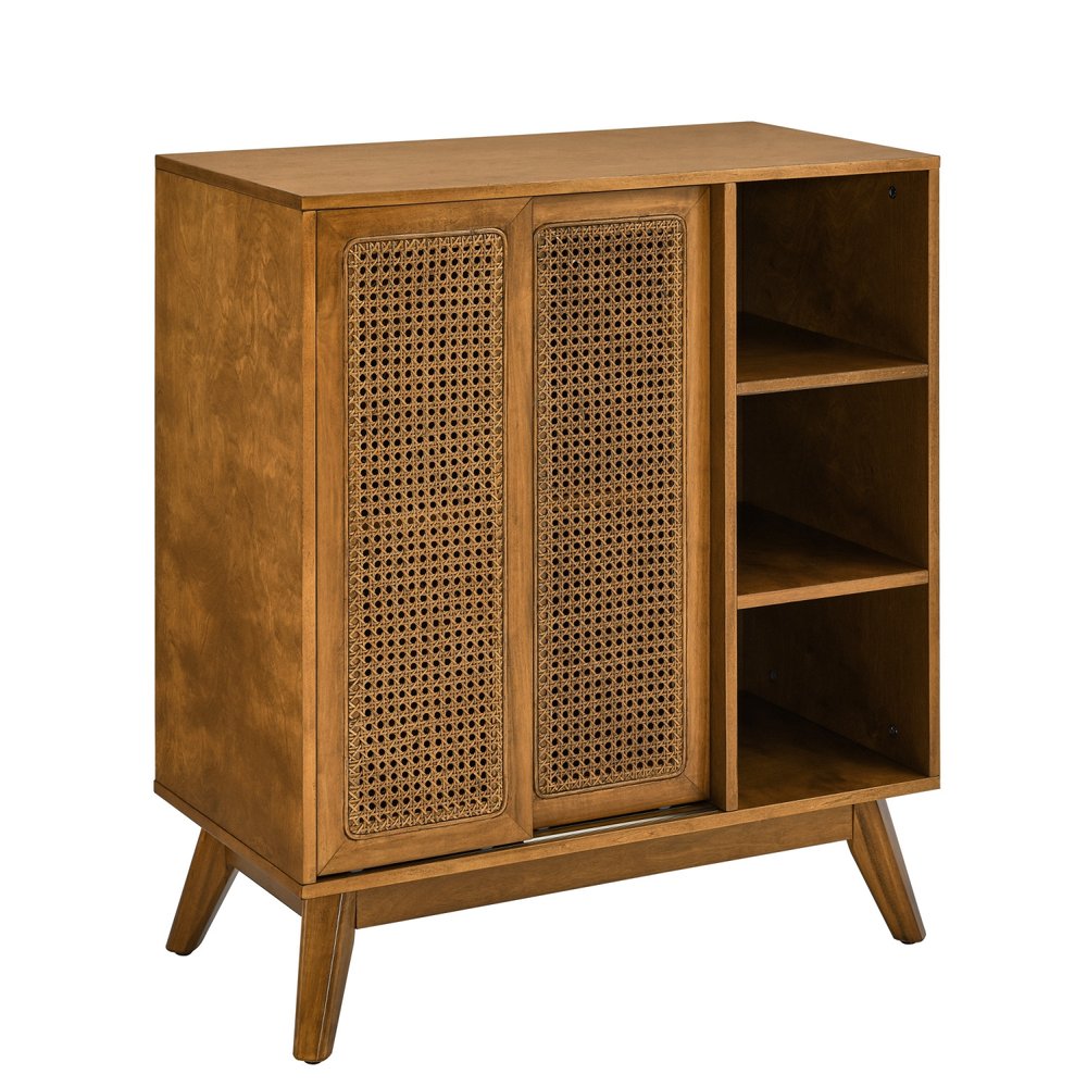 32" Light Brown Wood Sideboard With Two Sliding Doors