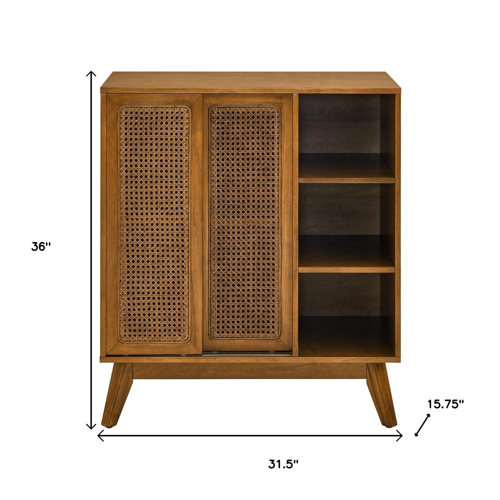 32" Light Brown Wood Sideboard With Two Sliding Doors