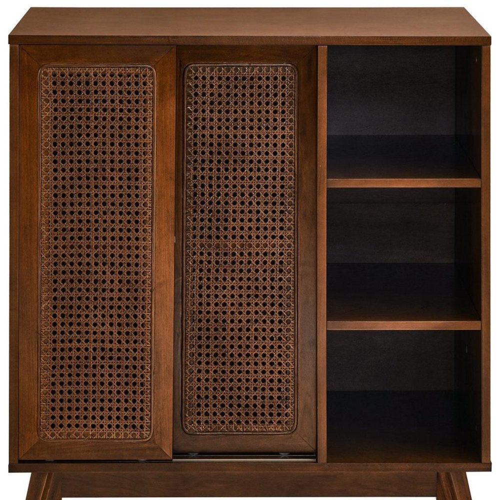 32" Dark Brown Wood Sideboard With Two Sliding Doors