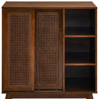 32" Dark Brown Wood Sideboard With Two Sliding Doors