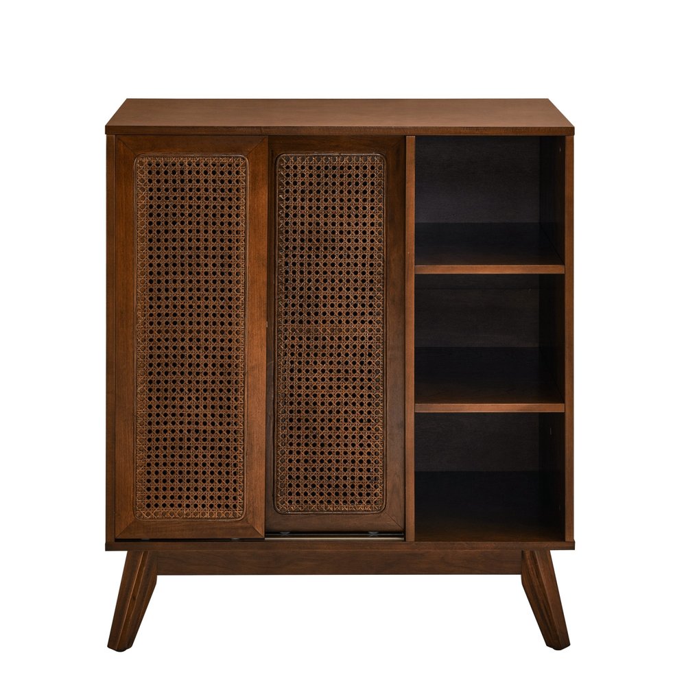 32" Dark Brown Wood Sideboard With Two Sliding Doors