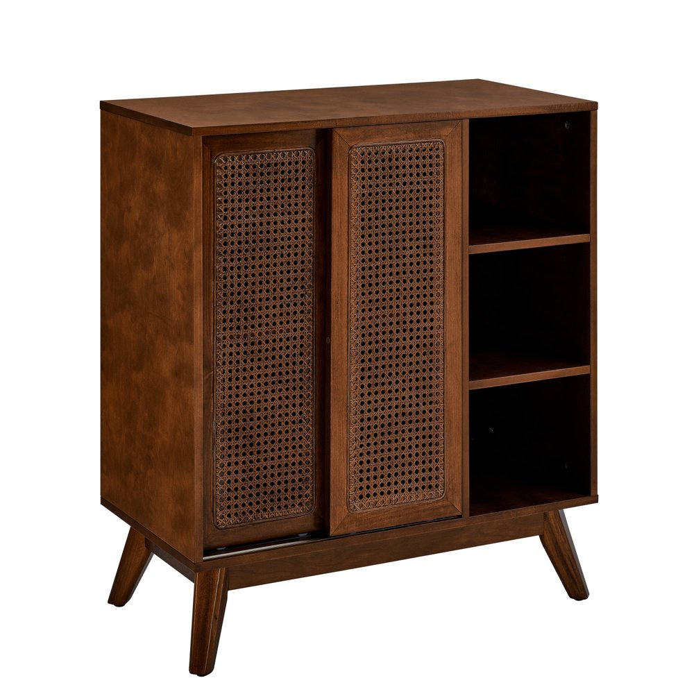 32" Dark Brown Wood Sideboard With Two Sliding Doors