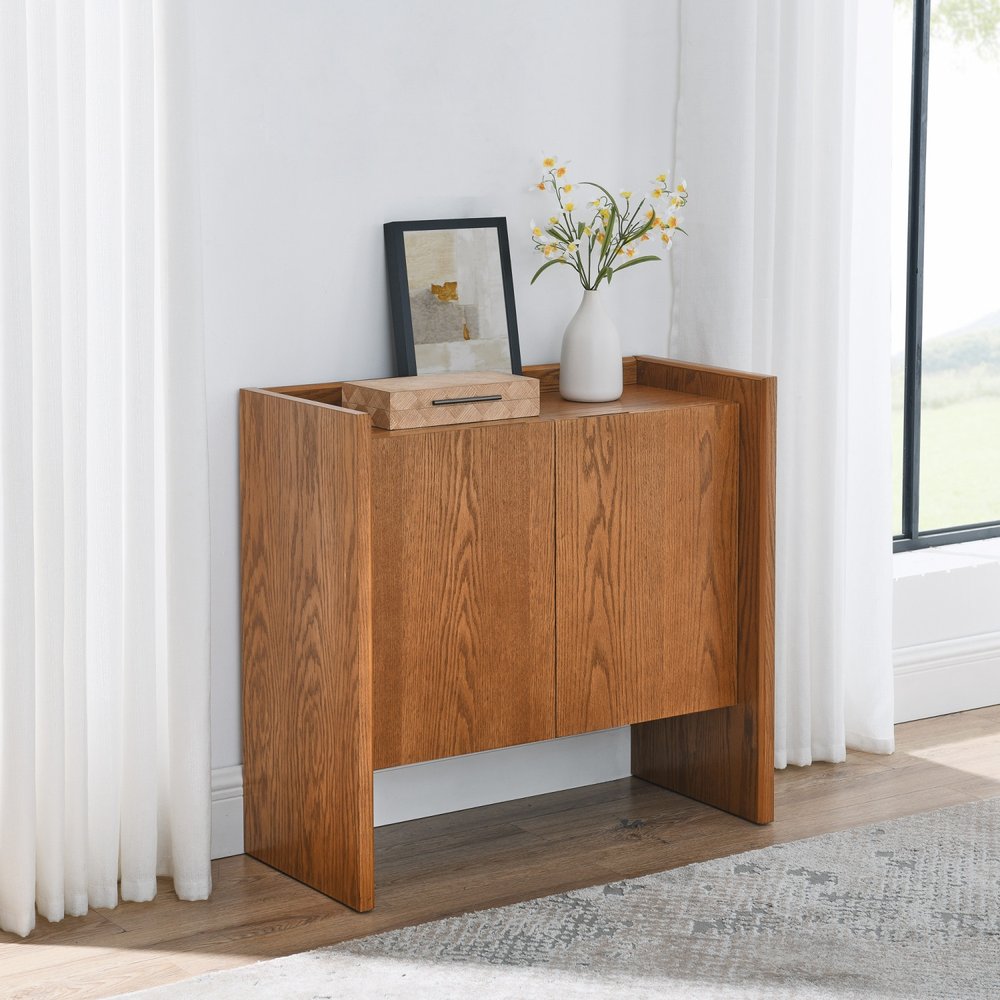 34" Walnut Wood Sideboard With Two Doors