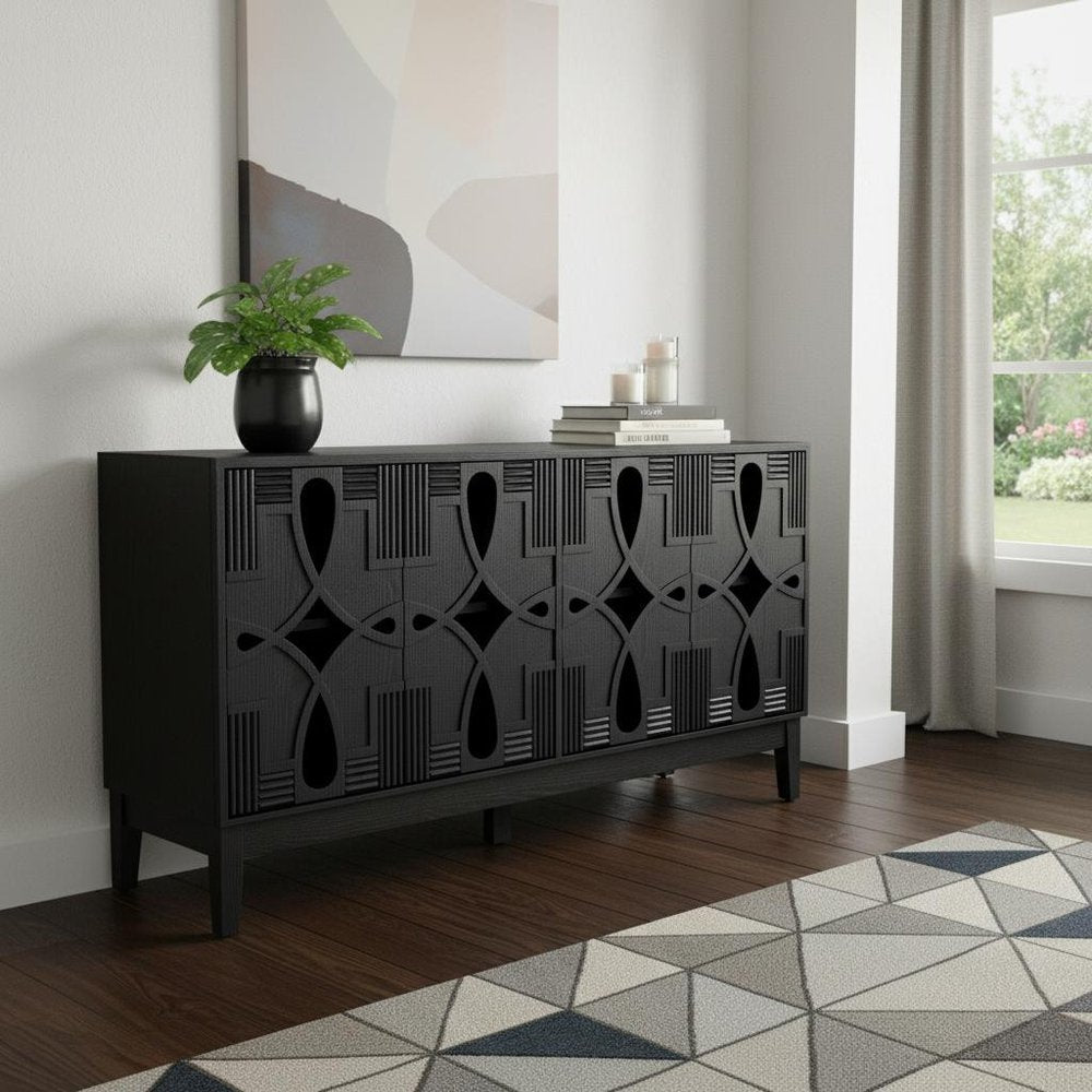 61" Black Wood Sideboard With Four Doors