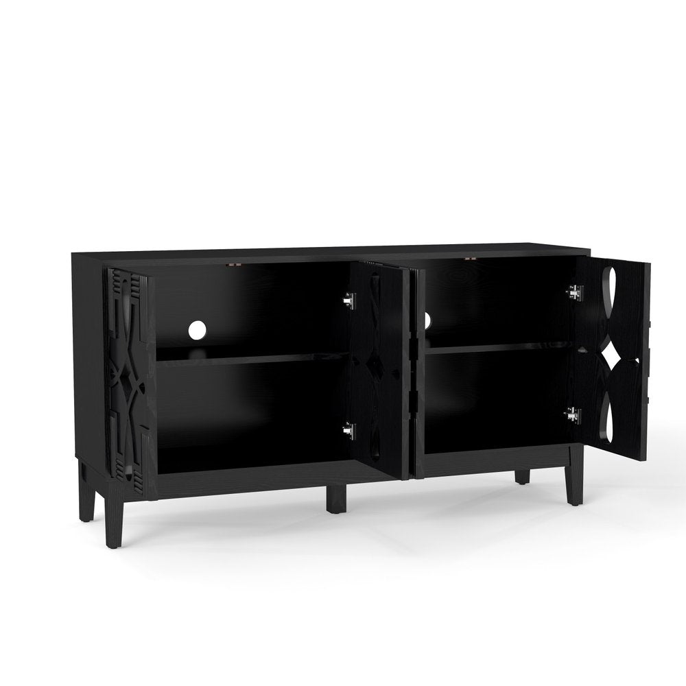 61" Black Wood Sideboard With Four Doors