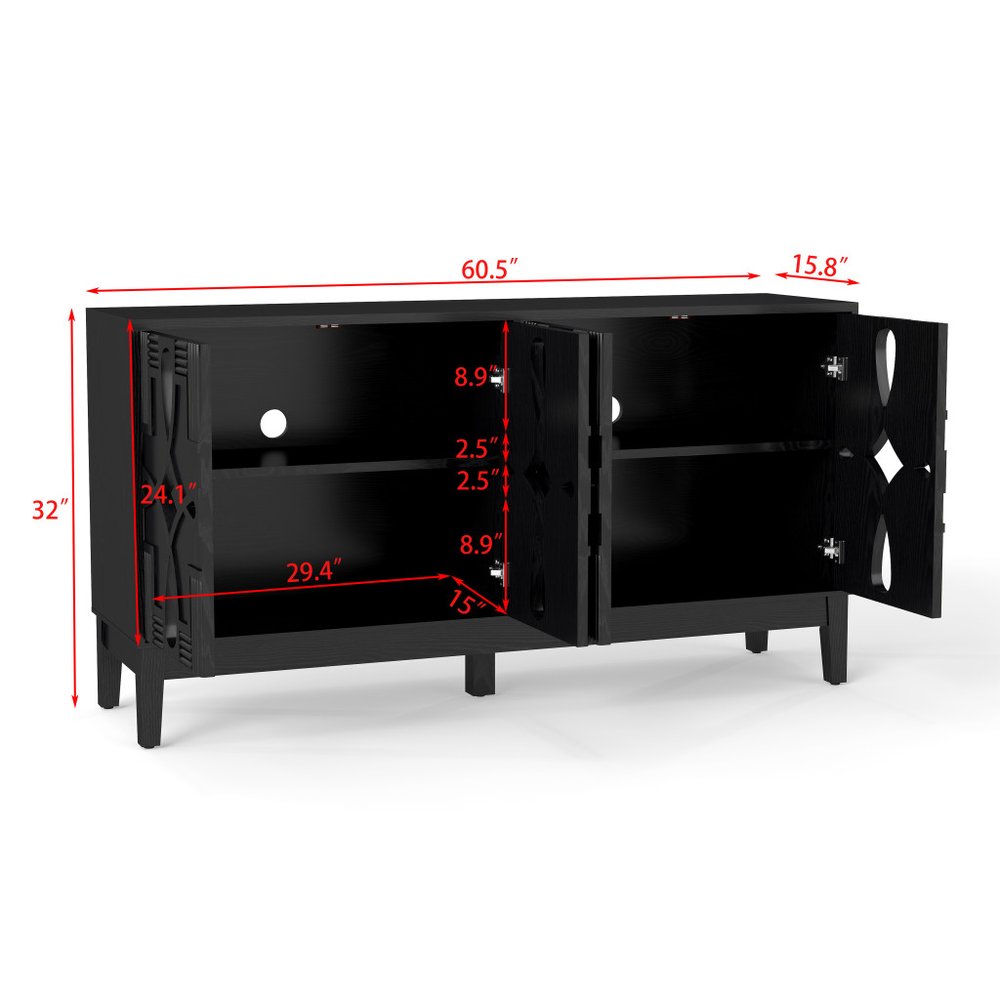 61" Black Wood Sideboard With Four Doors