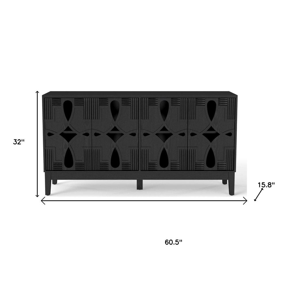 61" Black Wood Sideboard With Four Doors