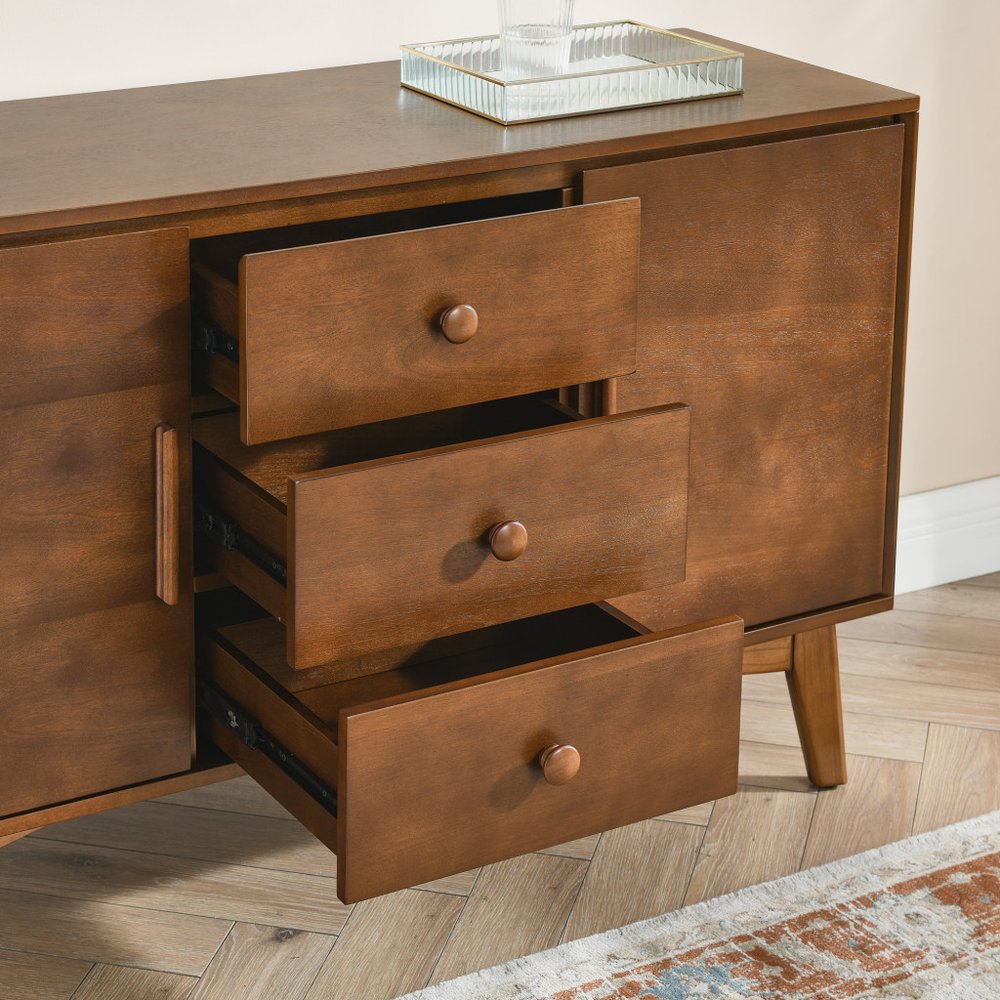 47" Brown Wood Three Drawer Sideboard With Two Doors