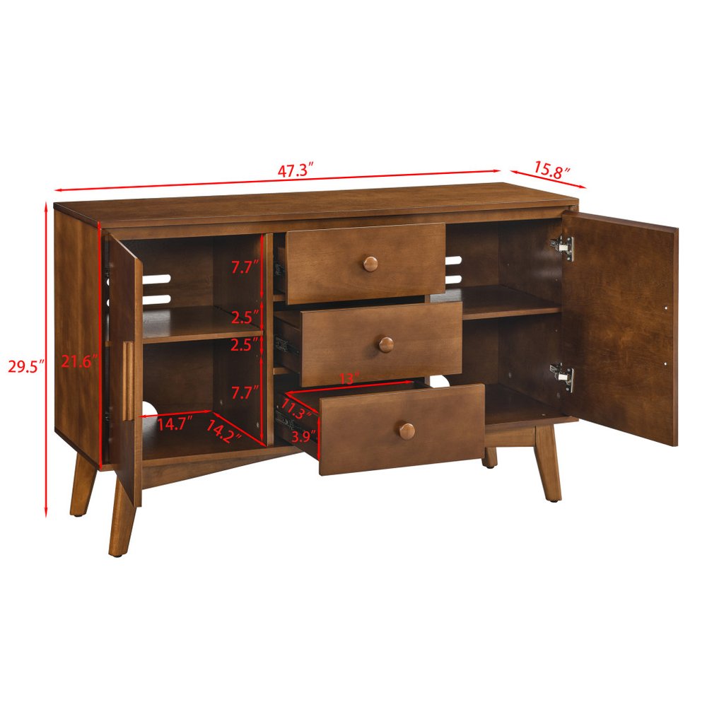 47" Brown Wood Three Drawer Sideboard With Two Doors