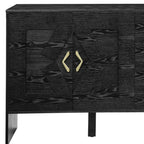 60" Black Wood Ribbed Texture Sideboard With Four Doors