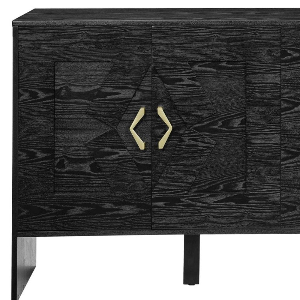 60" Black Wood Ribbed Texture Sideboard With Four Doors
