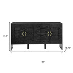 60" Black Wood Ribbed Texture Sideboard With Four Doors