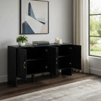 60" Black Wood Ribbed Texture Sideboard With Four Doors