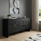 60" Black Wood Ribbed Texture Sideboard With Four Doors