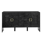 60" Black Wood Ribbed Texture Sideboard With Four Doors