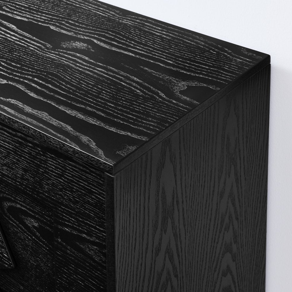 60" Black Wood Ribbed Texture Sideboard With Four Doors