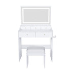 32" White Wood Mirrored Five Drawer Vanity Table And Lights