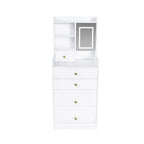 20" White Wood Mirrored Five Drawer Vanity Table And Lights