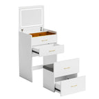 24" White Wood Mirrored Three Drawer Vanity Table