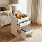 24" White Wood Mirrored Three Drawer Vanity Table