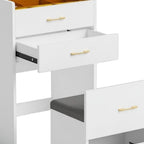 24" White Wood Mirrored Three Drawer Vanity Table