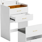 24" White Wood Mirrored Three Drawer Vanity Table