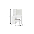 32" White Wood Mirrored Two Drawer Vanity Table And Lights