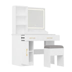 32" White Wood Mirrored Two Drawer Vanity Table And Lights