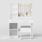 32" White Wood Mirrored Two Drawer Vanity Table And Lights
