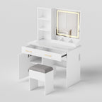 32" White Wood Mirrored Two Drawer Vanity Table And Lights