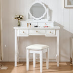 36" White Wood Mirrored Five Drawer Vanity Table