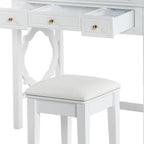 36" White Wood Mirrored Five Drawer Vanity Table