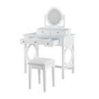 36" White Wood Mirrored Five Drawer Vanity Table