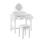 36" White Wood Mirrored Five Drawer Vanity Table