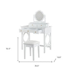 36" White Wood Mirrored Five Drawer Vanity Table
