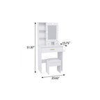 24" White Wood Mirrored Three Drawer Vanity Table And Lights