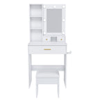 24" White Wood Mirrored Three Drawer Vanity Table And Lights