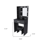 24" Black Wood Mirrored Three Drawer Vanity Table And Lights