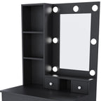 24" Black Wood Mirrored Three Drawer Vanity Table And Lights