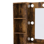 24" Brown Wood Mirrored Three Drawer Vanity Table And Lights
