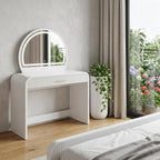 39" White Wood Mirrored Vanity Table And Lights