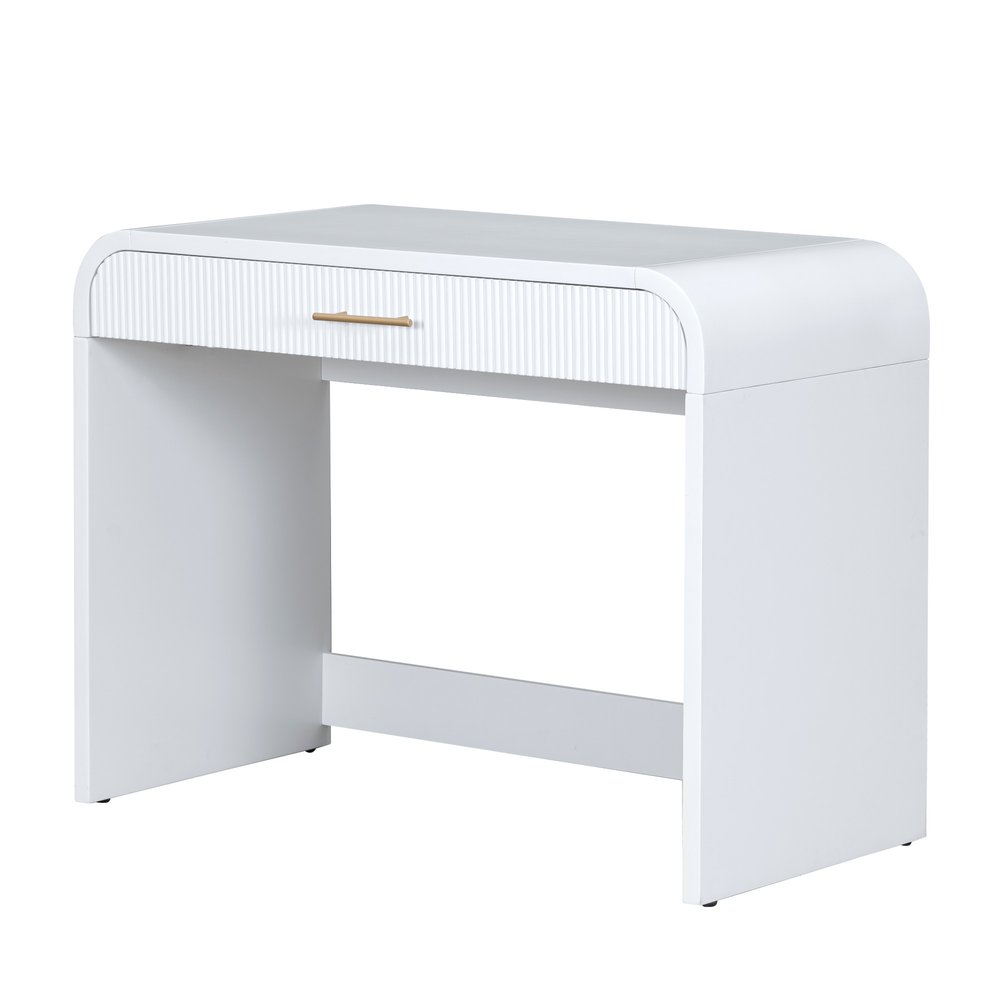 39" White Wood Mirrored Vanity Table And Lights