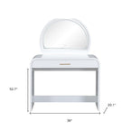 39" White Wood Mirrored Vanity Table And Lights
