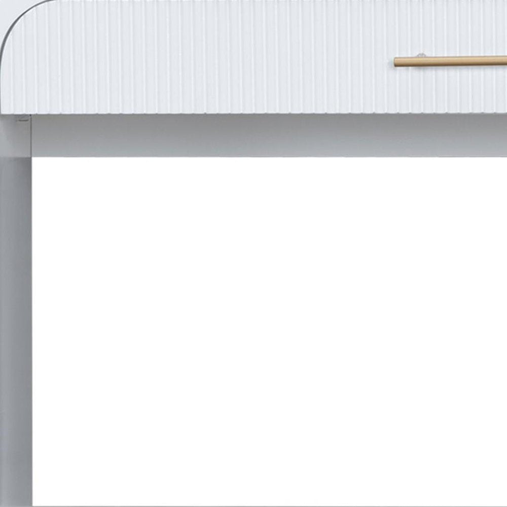 39" White Wood Mirrored Vanity Table And Lights