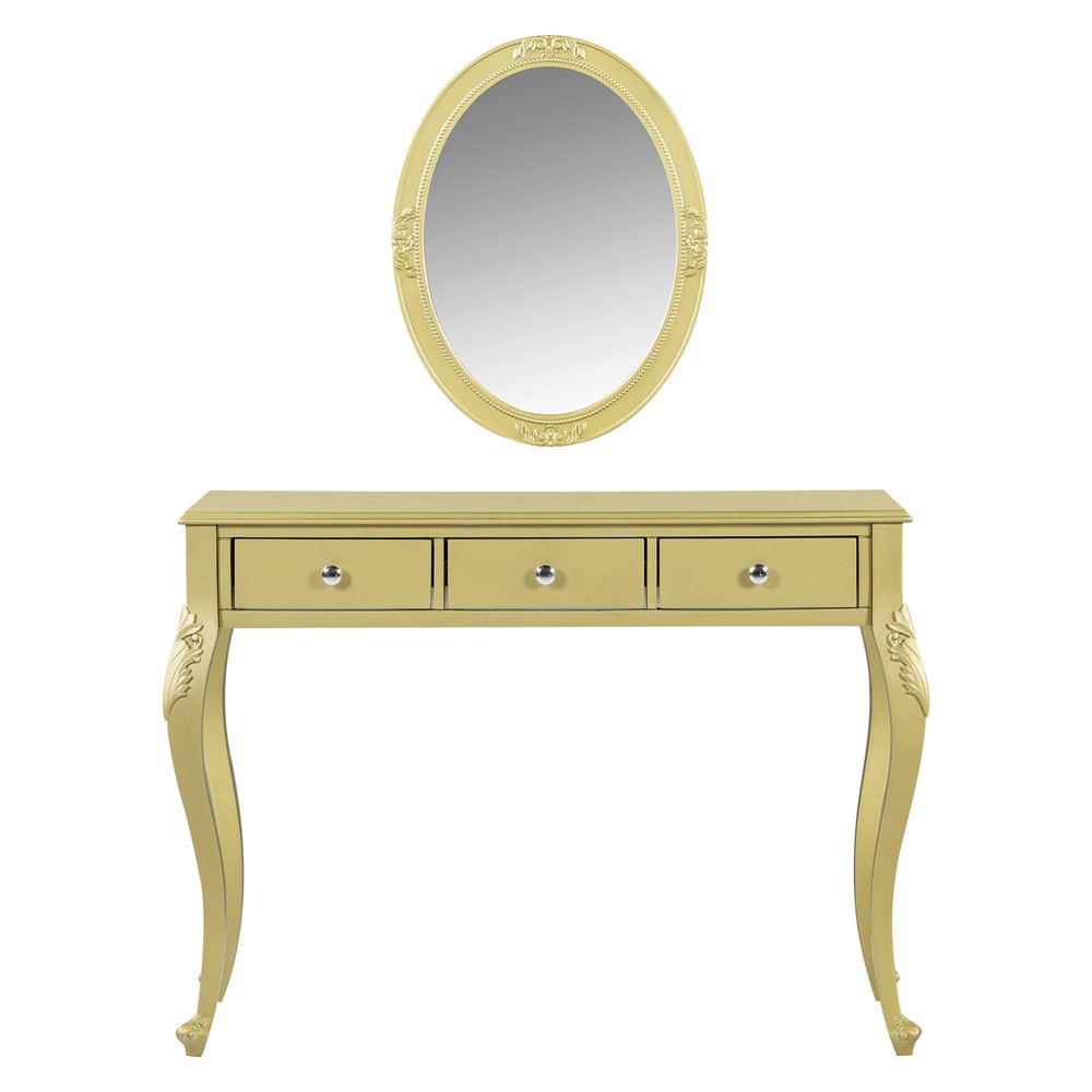 39" Brown Wood Mirrored Three Drawer Vanity Table