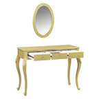 39" Brown Wood Mirrored Three Drawer Vanity Table