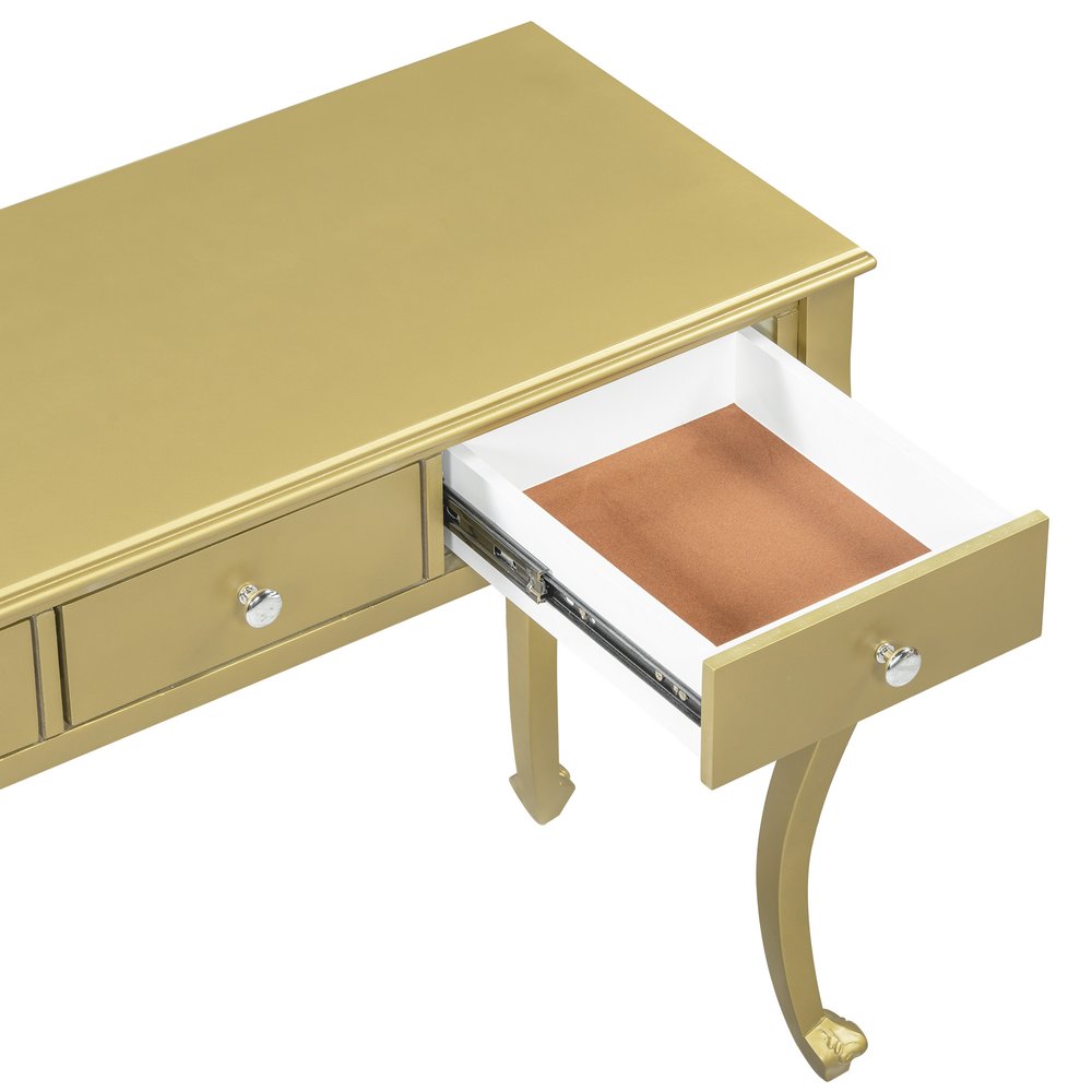 39" Brown Wood Mirrored Three Drawer Vanity Table